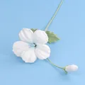 Elegant handmade white crochet flower featuring green leaves and a bud, unique gift - White - Meng Si Trumpet Creeper Branch