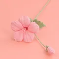 Handmade pink crochet rose flower on a long stem for Valentine's Day gift decoration - Trumpet Creeper Branch (Meng Si) / Deep Pink