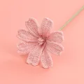 Exquisite handmade pink crochet flower with a knitted green stem for decoration - Lewisia Branch (Meng Si) / Pink