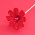 Handmade red crochet flower with detailed petals and long stem, perfect romantic gift - Lewisia Branch (Meng Si) / Red