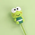 Adorable handmade green crocheted Keroppi frog flower gift with knitted stem detail - Blushing Frog Flower Branch / Green
