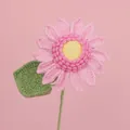 Handmade crochet pink flower with yellow center and green leaf for gifting - Pink - 14-petal Single-layered Sunflower Branch With Seeds