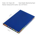 A5 blue waterproof PU leather notebook featuring vibrant rainbow colored paper edges - A5 / Dark Blue