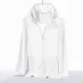Lightweight white UV protection ice silk sun jacket for women with hood and full zipper - 3XL / Women-Jade White