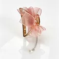 Pince à cheveux élégante avec nœud en tulle rose et pompon en perle chic pour femme - Style Nœud en Filet / Rose (C4338)