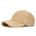 Handcrafted woven straw baseball cap with breathable peak in natural brown finish - Adjustable / Yellow