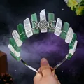 Handmade natural green and clear crystal point crown with mystical silver moon design - White Crystal + Green Aventurine + Silver Wire Headband