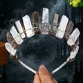 Cerchietto a corona in cristallo naturale con punte di quarzo fumé e trasparente - Cristallo Bianco + Quarzo Fumé + Cerchietto in Filo d'Argento
