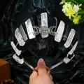 Handmade gothic crystal crown headband with black and clear stones for wiccan style - White Crystal + Obsidian + Silver Wire Headband