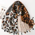 Ethnic style leopard print scarf with polka dots and tassels in orange and brown tones - Orange-Brown Leopard & Polka Dot Patchwork (SL2605-009)