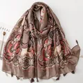 Vintage ethnic style cotton linen feel scarf with paisley print and decorative tassels - Vintage Orange-Brown Paisley (SL2604-013-Coffee)