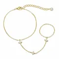 Dainty gold plated hand harness bracelet featuring sparkling crystal clover pendants and ring - Gold Double Layer Petal Hand Harness