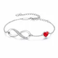 Silver infinity bracelet with a red heart gemstone and sparkling cubic zirconia. - Silver Heart Infinity Style (Red Rhinestone)