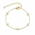 Dainty gold chain bracelet featuring five sparkling white zircon four-leaf flower charms - Gold 5-Petal Clover Style