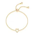 Elegant gold heart pendant bracelet with adjustable paperclip chain for women - Gold Hollow Heart Double Bead Style