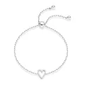 Elegant adjustable silver paperclip chain bracelet featuring a hollow heart charm detail - Silver Hollow Heart Double Bead Style