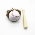 Miniature baseball keychain set featuring a realistic white ball, brown glove and wooden bat. - Three-in-one White Ball Large Bat Khaki Glove