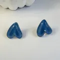Blue heart-shaped resin stud earrings with a glossy cat-eye stone finish for women - Dark Blue (32439-ear-dark blue-EP)