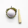 Miniature baseball keychain set with wooden bat and yellow glove bag charm accessory - Three-in-one White Ball Large Bat Yellow/Black Glove