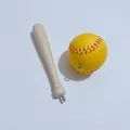 Realistic miniature wooden baseball bat and yellow softball keychain pendant charm - Double Set Yellow Ball Large Bat