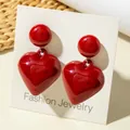 Glossy red heart-shaped candy color drop earrings for Valentine's gift - Bright Red (31398-ear-red-EP)