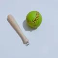 Miniature lime green baseball and wooden bat keychain accessories for backpacks - Double Set Green Ball Large Bat