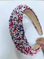 Wide padded headband with colorful red white and blue sprinkle bead decorations - Red and Blue Sprinkle Style / Red and Blue