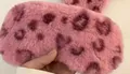 Pink plush leopard print sleep eye mask providing soft and comfortable shading. - Pink Leopard