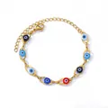 Gold-plated evil eye bracelet featuring colorful charms and an adjustable link chain - Hollow Oval Frame Multi-Color Evil Eye (B1074G-3)