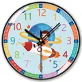 Educational children's wall clock with cartoon space rocket and colorful numbers - Astronaut Style / Small (Silent)