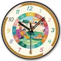 Silent colorful cartoon wall clock for kids room featuring educational numbers and 24-hour display - Slide Style / Small (Silent)