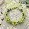 Elegant Bohemian floral headband with light green flowers and ribbon for seaside wedding - Green