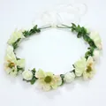 Bohemian white flower crown headband with adjustable silk ribbon for weddings and parties - Cream