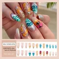 Summer theme French press-on nails set with 24pcs featuring citrus and ocean designs. - Jelly Glue Type / DZ2434-B7Q Coconut Orange Sea Breeze
