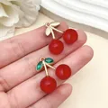 Red cherry pendants with gold and green rhinestone leaves for DIY jewelry making - KC Gold Red Resin Green Rhinestone Cherry (23418)
