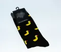 Trendy cotton mid-calf socks with cute yellow duck cartoon pattern on black base - One Size / Yellow Duck Pattern (A175)