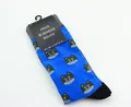Men's fashion mid-calf cotton socks with cute cartoon cat pattern print in vibrant blue - One Size / Cartoon Cat Head Pattern (A404)