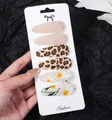 6-piece fabric hair clip set featuring trendy leopard print and daisy embroidery - Leopard Embroidery Star (6F)