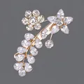 Barrette à cheveux dorée avec fleurs en zircone étincelantes et motifs de feuilles - Style Fleur et Feuille Zircon Or (HS-J7059G)