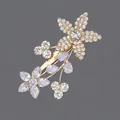 Barrette à cheveux dorée élégante avec des fleurs en zircone cubique étincelante - Style Vigne Fleurie Zircon Or (HS-J7046G)