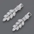 Paire de barrettes à cheveux argentées avec des cristaux de zircon étincelants en feuille - Style Forêt Zircon Argent (HS-J7428S)