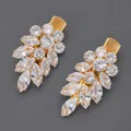 Barrettes à cheveux dorées élégantes avec zircons étincelants en forme de feuille d'épi - Style Clips de Feuillage d'Or (HS-J7427G)