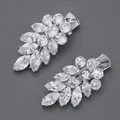 Barrettes à cheveux argentées élégantes avec cristaux d'oxydes de zirconium scintillants - Style Feuillage Zircon Argent (HS-J7427S)