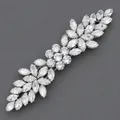 Barrette élégante argentée ornée de zircons étincelants de taille marquise et ronde. - Pince à cheveux feuilles de luxe HS-J7419S