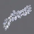 Pince à cheveux élégante en forme de feuille de zircon brillant, fini argenté - Style Bal de Débutante Zircon Argent (HS-J6604S)