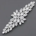 Barrette élégante argentée ornée de feuilles en cristal étincelant en taille marquise. - Barrette à cheveux polyvalente de luxe HS-J7420S