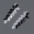 Barrette élégante en cristal de zircon noir et clair, forme feuille coupe marquise - Style Luxe Demi Argent Demi Noir (HS-J6754SHB)