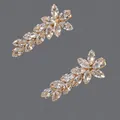 Paire d'élégantes barrettes dorées en forme de feuille avec cristaux marquise. - Style Luxe Zircon Or (HS-J6754G)