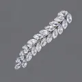 Barrette à cheveux élégante en forme de feuille argentée avec cristaux de zircone - Style Luxe Princesse Argent (HS-J6880S)