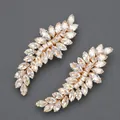 Barrettes à cheveux dorées en forme de feuille avec zircons marquise étincelants. - Style Forêt Feuillage Or (HS-J7422G)